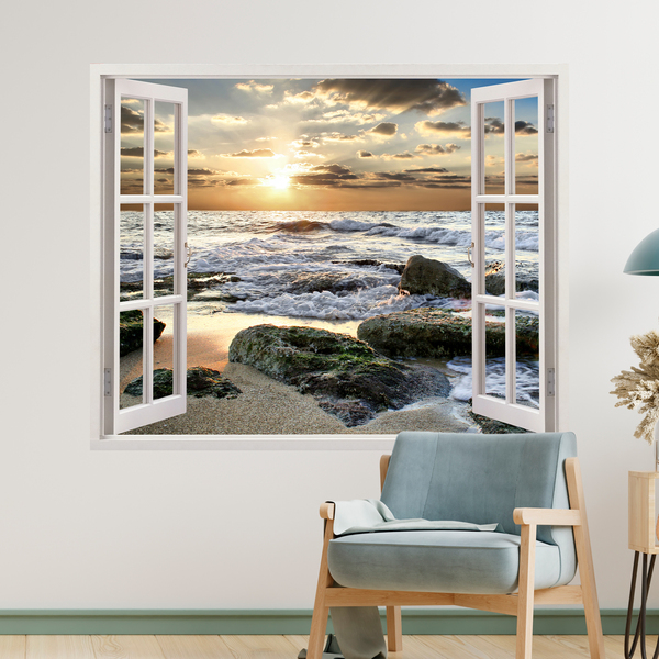 Fenster-Wandtattoo Sonnenuntergang am Meer 2