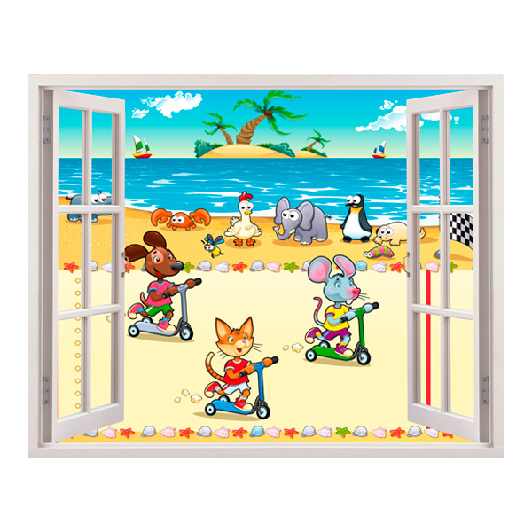 Kinderzimmer Wandtattoo: Fenster Rennen am Strand