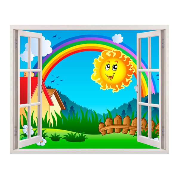 Kinderzimmer Wandtattoo: Kindersonne und Regenbogenfenster