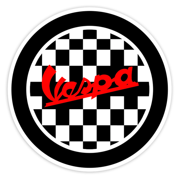 Aufkleber: Vespa Racing mit Schachbrett-Hintergrund