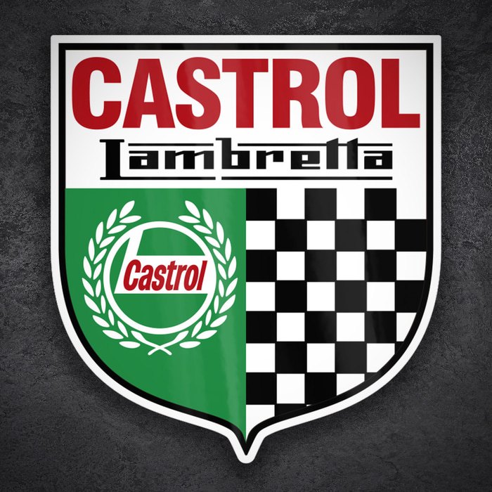 Aufkleber: Lambretta Castrol Wappen mit Racing-Schachbrett