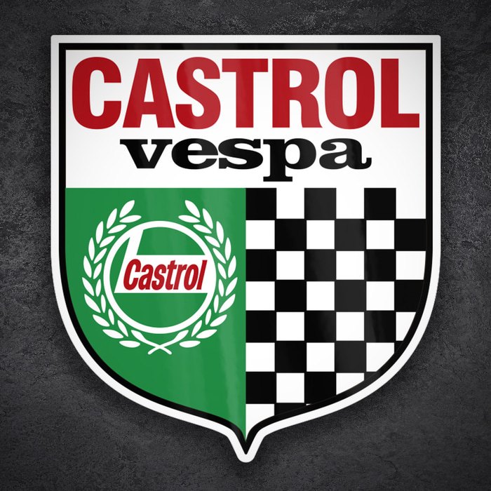 Aufkleber: Vespa Castrol Wappen mit Racing-Schachbrett