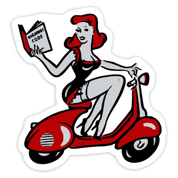 Aufkleber: Rote Pin-up auf Vespa