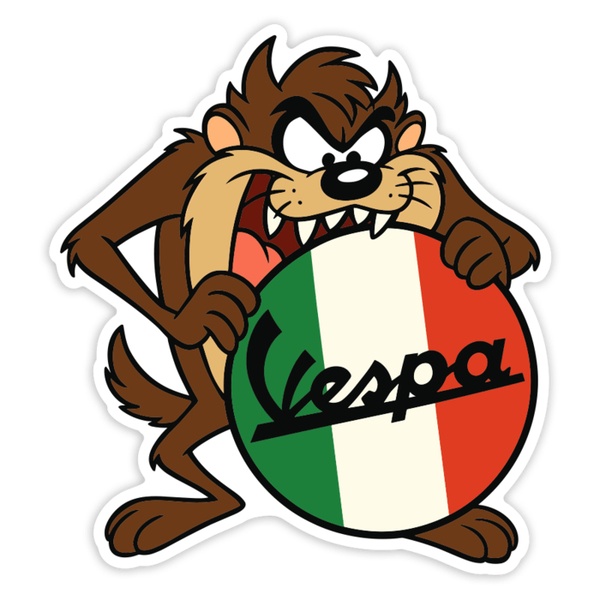 Aufkleber: Taz mit Vespa und italienischer Flagge