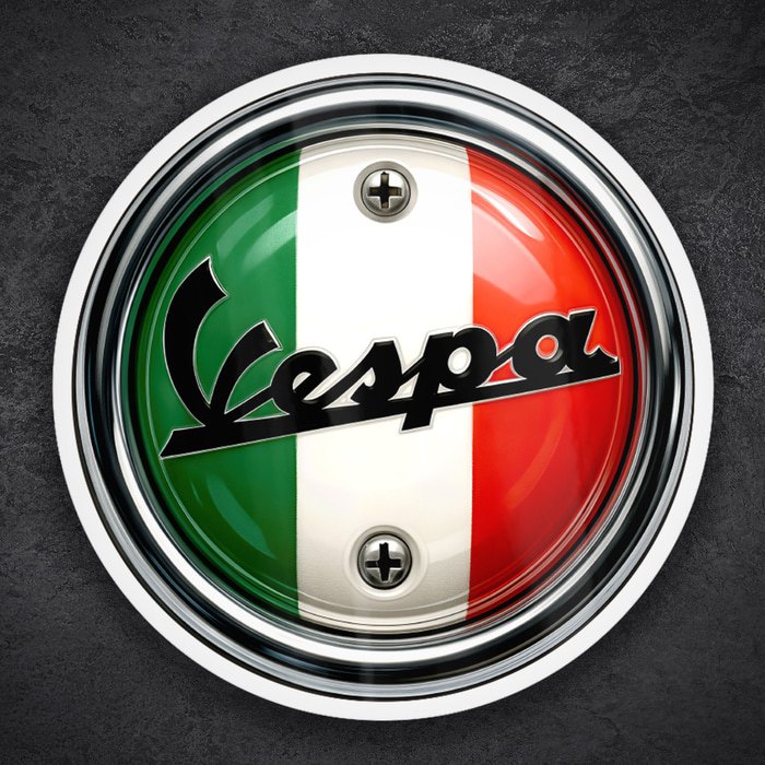 Aufkleber: Vespa Emblem Italien Flagge Chromschrauben
