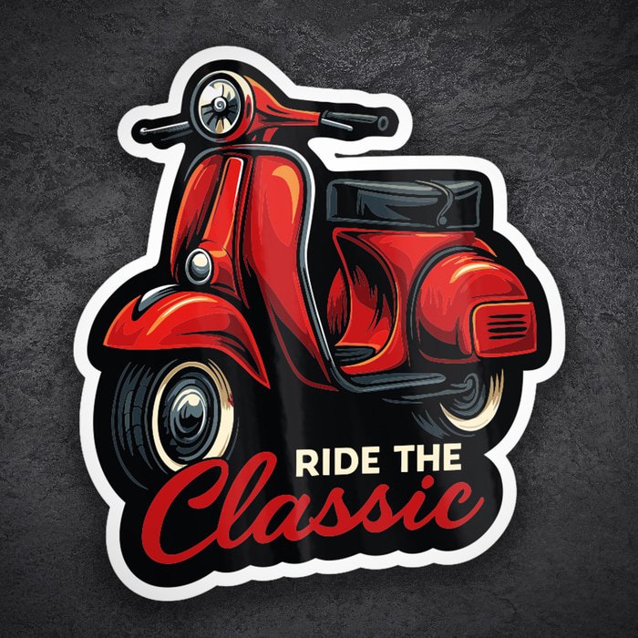 Aufkleber: Rote Klassische Vespa Ride the Classic