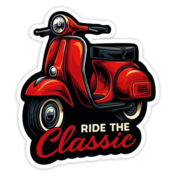 Aufkleber: Rote Klassische Vespa Ride the Classic