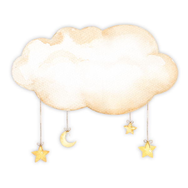 Kinderzimmer Wandtattoo: Wolke mit Mond und Aquarellsternen