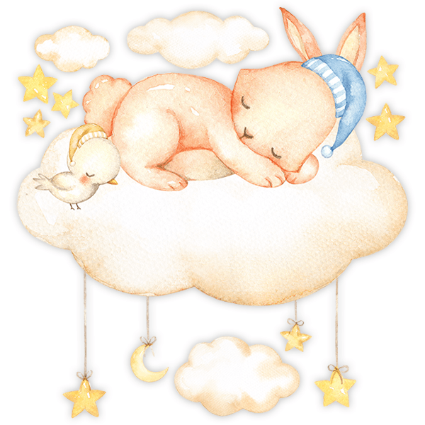 Kinderzimmer Wandtattoo: Kit Kaninchen schläft auf Wolken