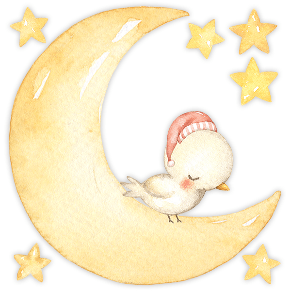 Kinderzimmer Wandtattoo: Vogel schläft auf dem Mond