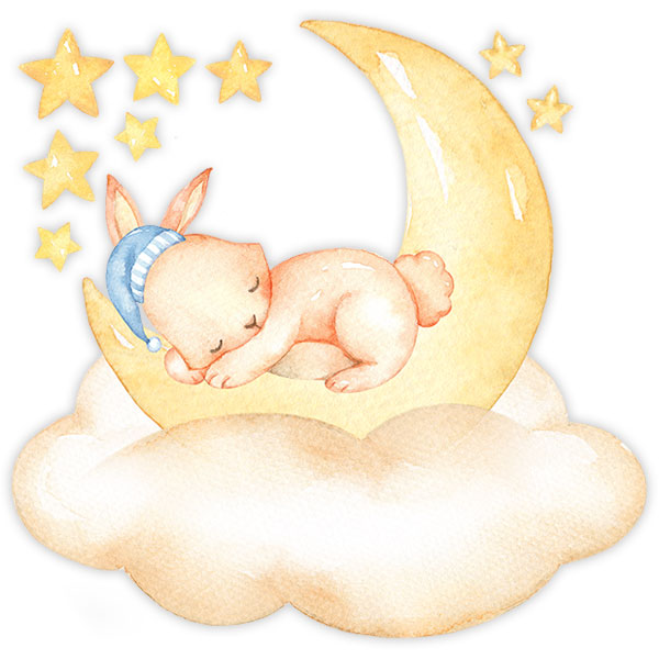 Kinderzimmer Wandtattoo: Kaninchen schläft auf dem Mond