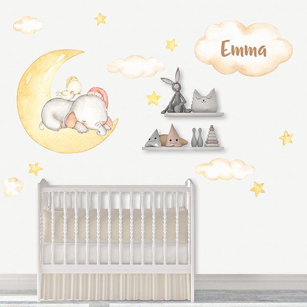 Wandtattoo Babyzimmer Elefant Im Personalisierten Mond Webwandtattoo Com