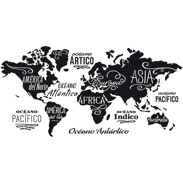 Wohnmobil aufkleber: Weltkarte auf spanisch, Ozeane und Kontinente