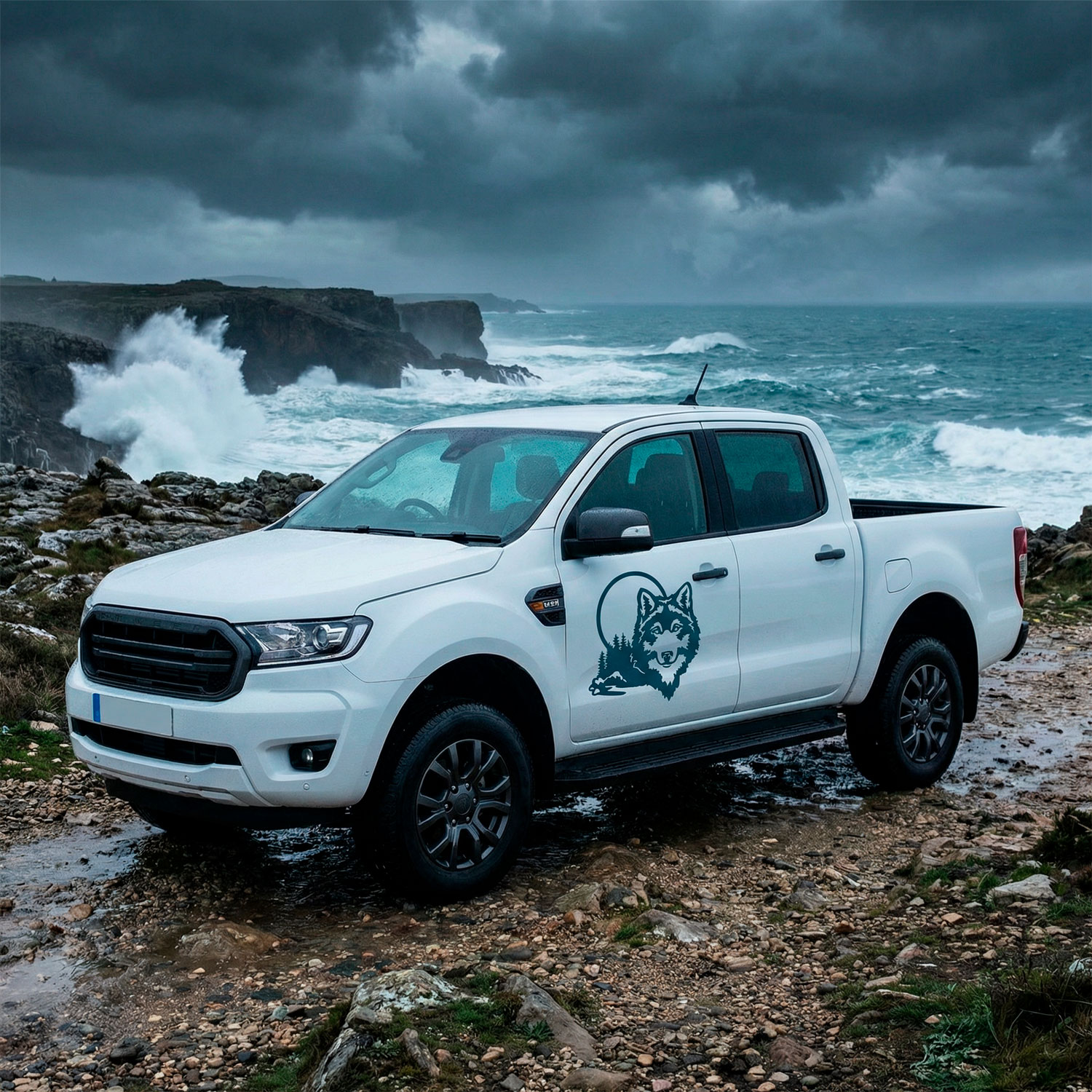 Wohnmobil aufkleber: Wolf im Wald