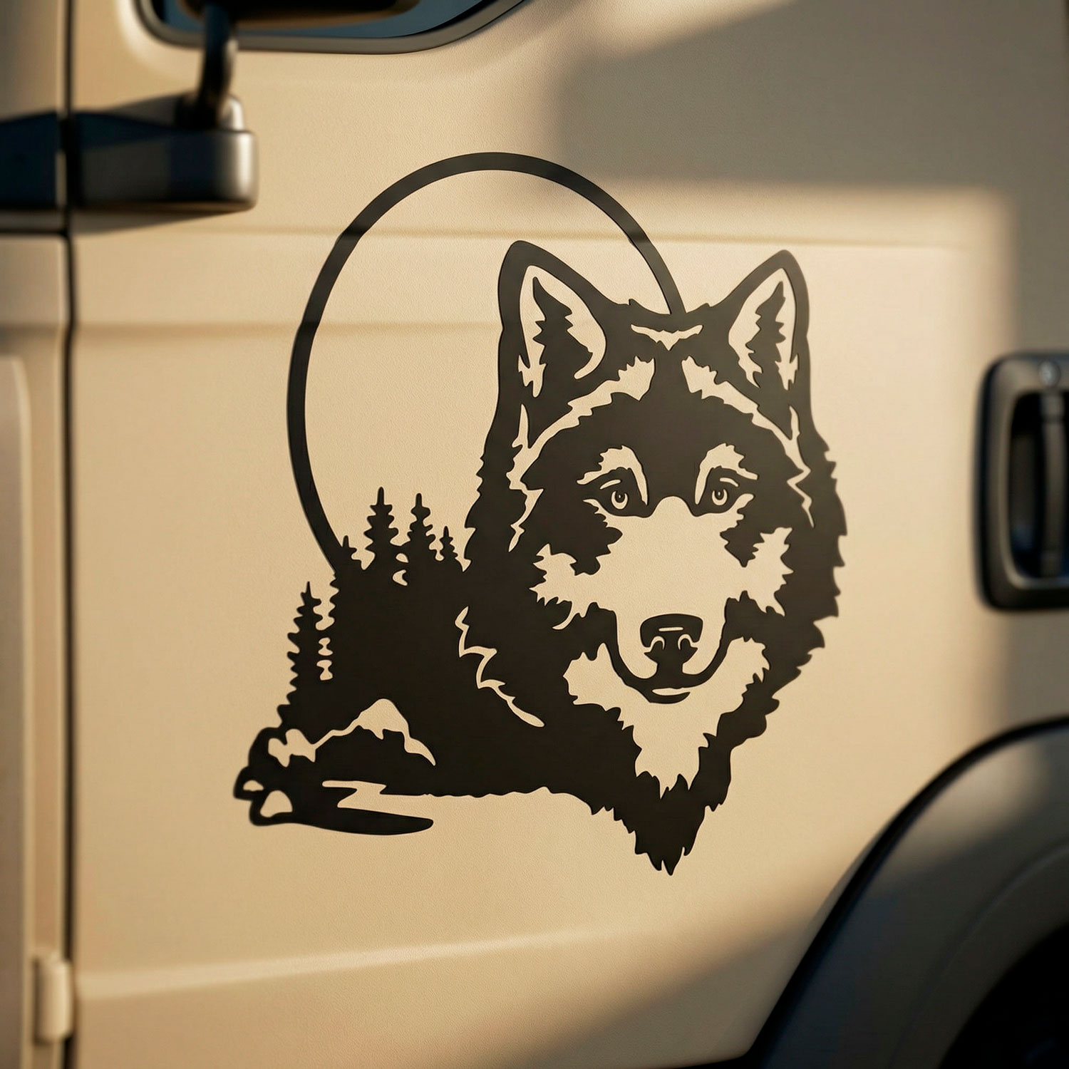 Wohnmobil aufkleber: Wolf im Wald