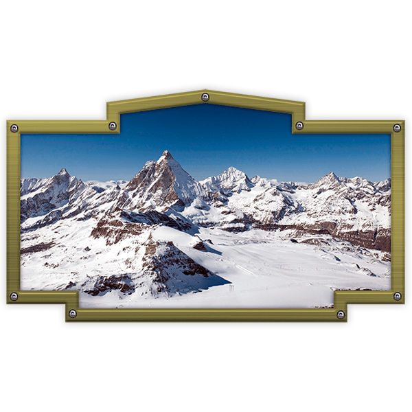 Aufkleber: Vintage-Rahmen schneebedeckte Berge 0