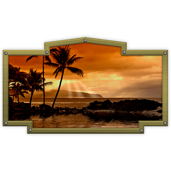 Aufkleber: Vintage-Rahmen Sonnenuntergang zwischen Palmen 0