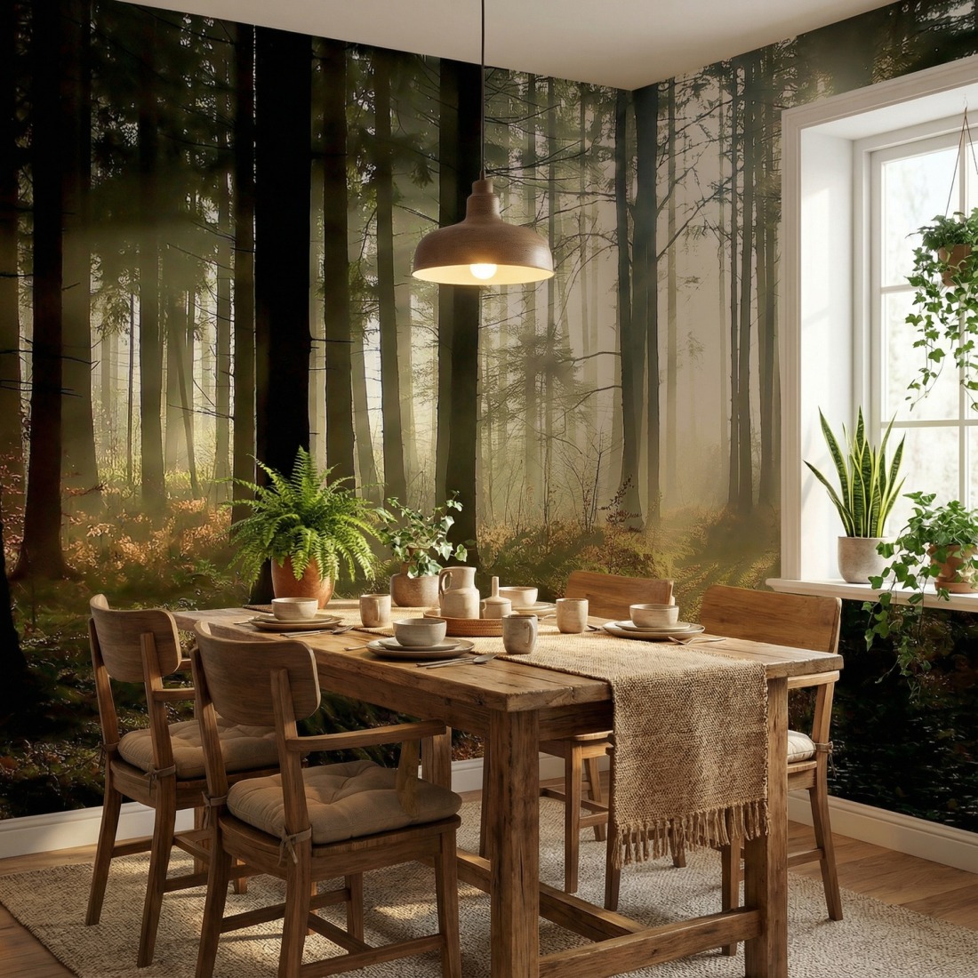 Wald-Fototapete im Esszimmer