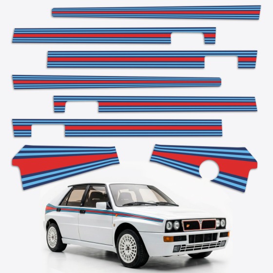 Rallye-Aufkleber fürs Auto: Streifen-Kit für den Lancia Delta, Teil für Teil