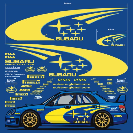 Auto-Aufkleber im Tuning-Look: Rallye-Set für den Subaru mit Sponsorenlogos