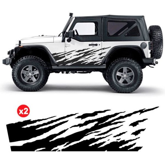 Auto-Aufkleber Set: gerissene Streifen an der Seite eines Jeep Wrangler