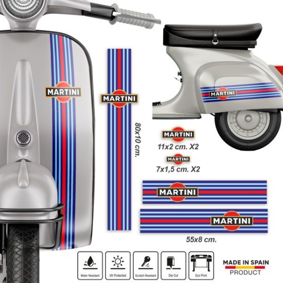 Vespa Aufkleber im Retro-Look: Streifen-Set für den Roller mit Maßangaben