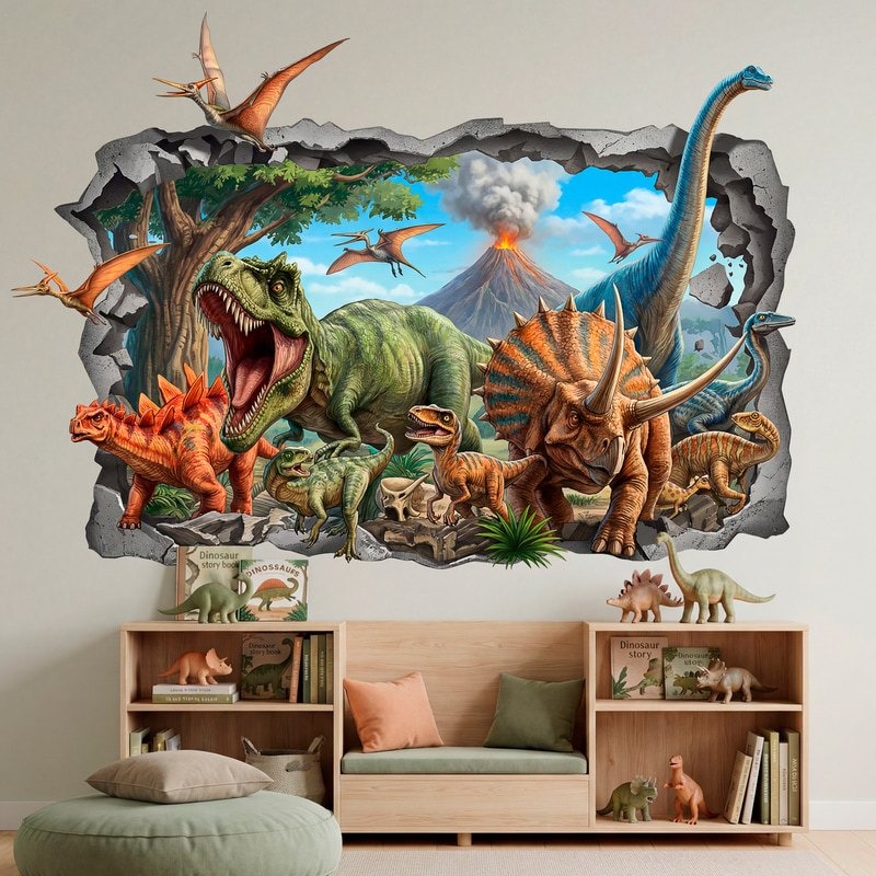 Kinderzimmer-Wandtattoo mit Dinosauriern